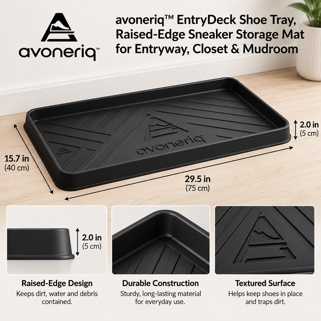 avoneriq™ EntryDeck Shoe Tray, Raised-Edge Sneaker Storage Mat for Entryway, Closet & Mudroom