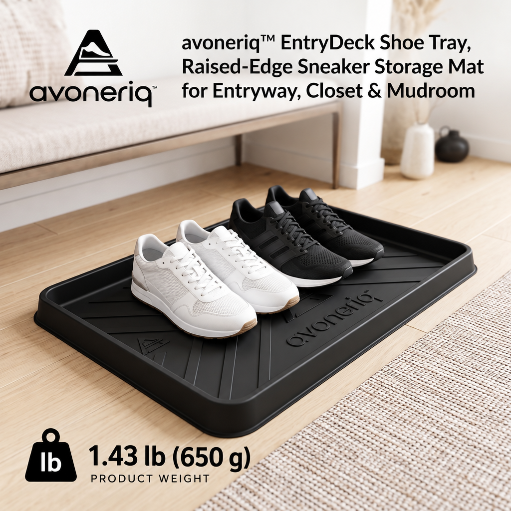 avoneriq™ EntryDeck Shoe Tray, Raised-Edge Sneaker Storage Mat for Entryway, Closet & Mudroom