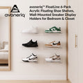 avoneriq™ FloatLine 6-Pack Acrylic Floating Shoe Shelves, Wall-Mounted Sneaker Display Holders for Bedroom & Closet
