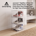 avoneriq™ HighRise 3-Pack Tall Clear Sneaker Boxes, Magnetic Front-Door Shoe Display Cases for High Tops & Basketball Shoes