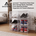 avoneriq™ ClearGrid 6-Pack Clear Shoe Storage Boxes, Stackable Front-Opening Sneaker Organizers for Closet & Bedroom