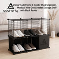avoneriq™ CubeFrame 6-Cubby Shoe Organizer, Modular Wire Grid Sneaker Storage Shelf with Black Panels